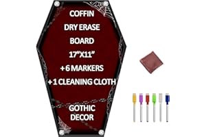 MATIHAY Coffin Dry Erase Board, Acrylic Coffin Chalkboard Magnetic Whiteboard for Fridge, Mini Coffin Letter Board Gothic Easter Gifts, with 6 Colors Markers (Burgundy, 17"x11")