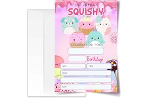 ANYEMW Squish Birthday Invitation Cards with Envelopes Pack of 20 (4"x6"),Party Invitations for Boys, Girls, Kids, Teens, Squish Party Favors Decor and Supplies, Cute Squish Animal Toys Design.(10)