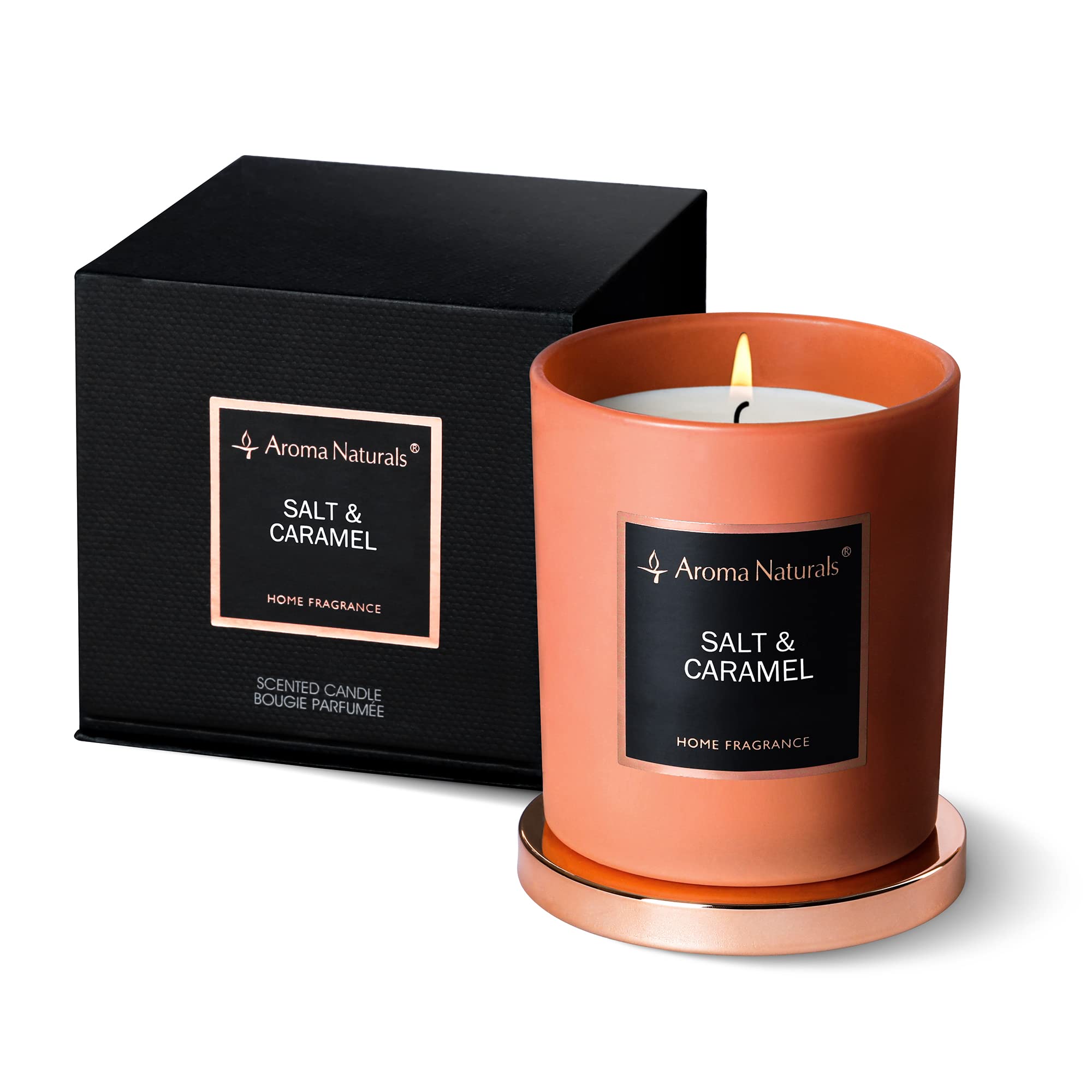 Aroma Naturals Luxury Candles, Natural Soy Wax Scented Candles, Home Fragrance Decor Gift, 35 Hours Burning Time (Salt & Caramel) — image 1