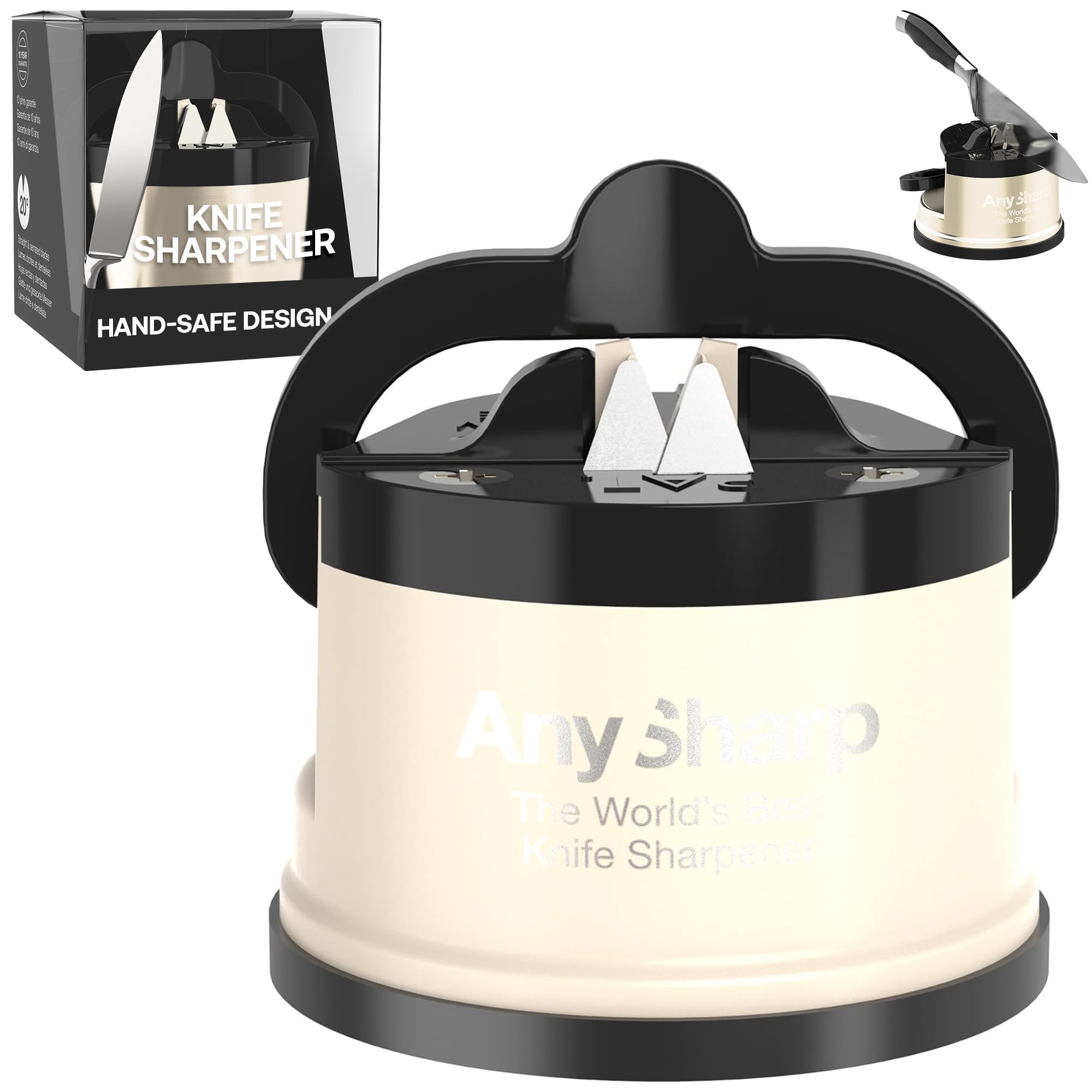 AnySharp Pro Metal Knife Sharpener with Suction, Cream