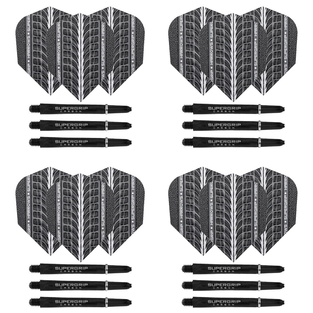 Harrows Darts 4 x Sets of Supergrip Carbon Dart Stems and Supergrip Ultra Dart Flights - 12 Dart Shafts 12 Darts Flights in Total - Medium & Short (Medium)