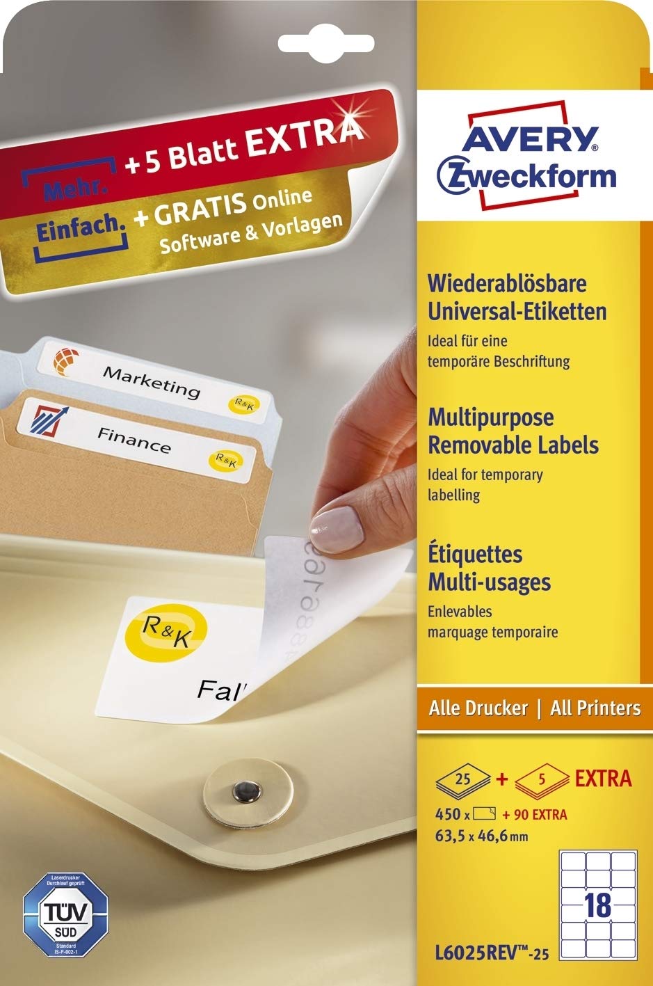 AVERY ZweckformL6025REV-25 Removable Product Labels for Small Quantities 63.5 x 46.6 mm 25 Sheets