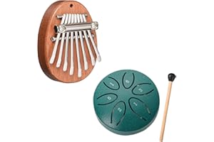 2 PCS Mini Musical Instruments, 8 Keys Mini Kalimba Finger Thumb Piano and 6-note Steel Tongue Rain Drum, for Adult Musical E