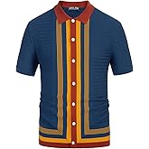 PJ PAUL JONES Men's Vintage Stripe Knit Polo Shirts Short Sleeve Stylish Button Down Cardigan Sweater