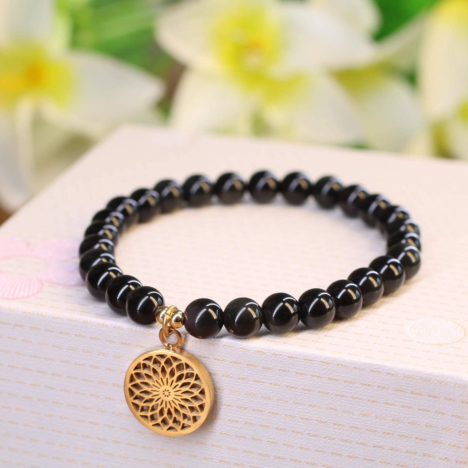 COAI Womens Dream Catcher Charm Black Obsidian Stone Bracelet, 5 75 inch - Image 3