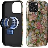 MQJCYB Magnetic Case for iPhone 15 Design,Compatible with MagSafe,Slim Protective Soft TPU Bumper Phone Cover Women Girls Case for iPhone 15-Wildflower Stained Glass Garden