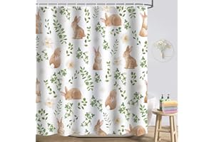 Atwqevon Easter Shower Curtain, Watercolor Rabbit Shower Curtain Set, Spring Shower Curtains for Bathroom, Bathroom Curtains Shower Set for Bathroom Decor 72"X72"