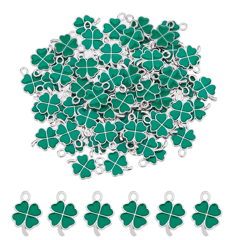 DICOSMETIC 70pcs Four Leaf Clover Charms Enamel Alloy Charms Small Shamrock Charms Green Lucky Charms St. Patrick's Day Charm for Jewelry Making DIY Crafts, Hole: 1.6mm
