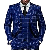 Mens 3 Pieces Plaid Suits Slim Formal Suit Jacket Vest & Pants Sets Prom Wedding Groom Tuxedo Set