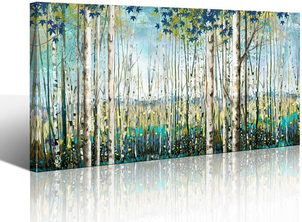Paintings - Pogusmavi Green View White Birch Forest Canvas Painting Wall Art Decor Nature Plant Picture Wildlife Trees Landscape Artwork Home Living Room Bedroom Office Wall Decoration Wall Art