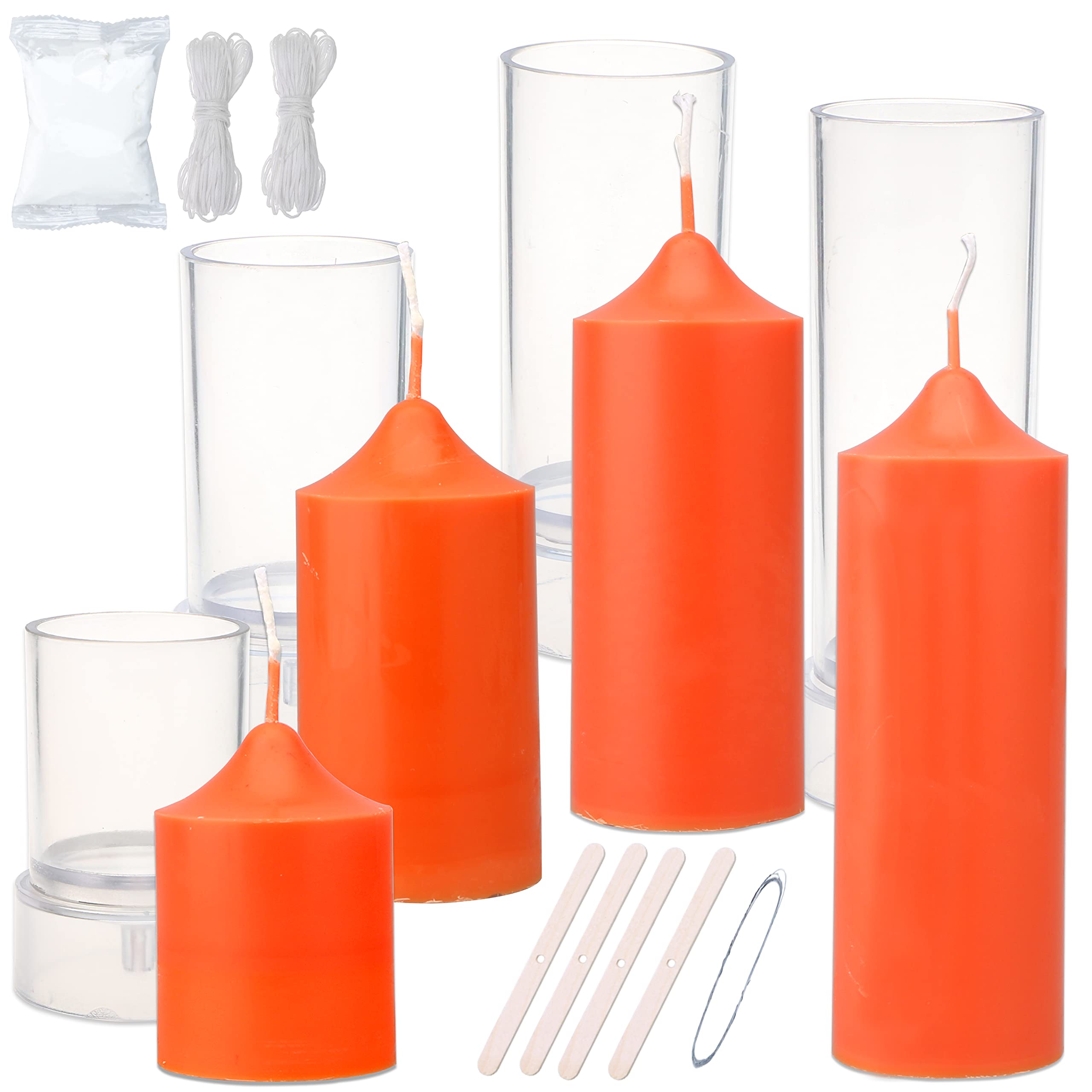 MILIVIXAY 4PCS Pillar Candle Molds for Candle Making- 60ft Long Wicks, 4pcs Wick Holders, a Mold Sealer and a Lead Wire Included as a Gift