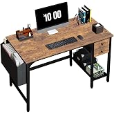 Lufeiya Computer Desk with Drawers - 40 Inch Work Reversible Small Desk for Bedroom Home Office, Simple Study Writing Table PC Desks with Drawer Storage Shelves, Rustic Brown