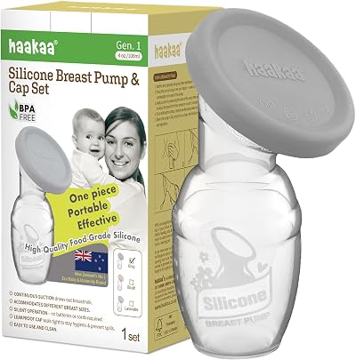 haakaa Manual Breast Pump 4oz Silicone Milk Collector Gray Patented