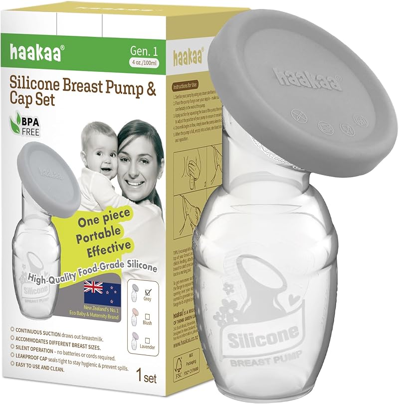 haakaa Manual Breast Pump 4oz Silicone Milk Collector Gray Patented