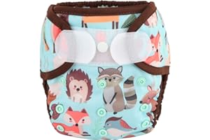 SIGZAGOR Baby Cloth Diaper Cover Nappy Hook and Loop Double Gusset 6.6lbs to 33lbs (Animal Friends)