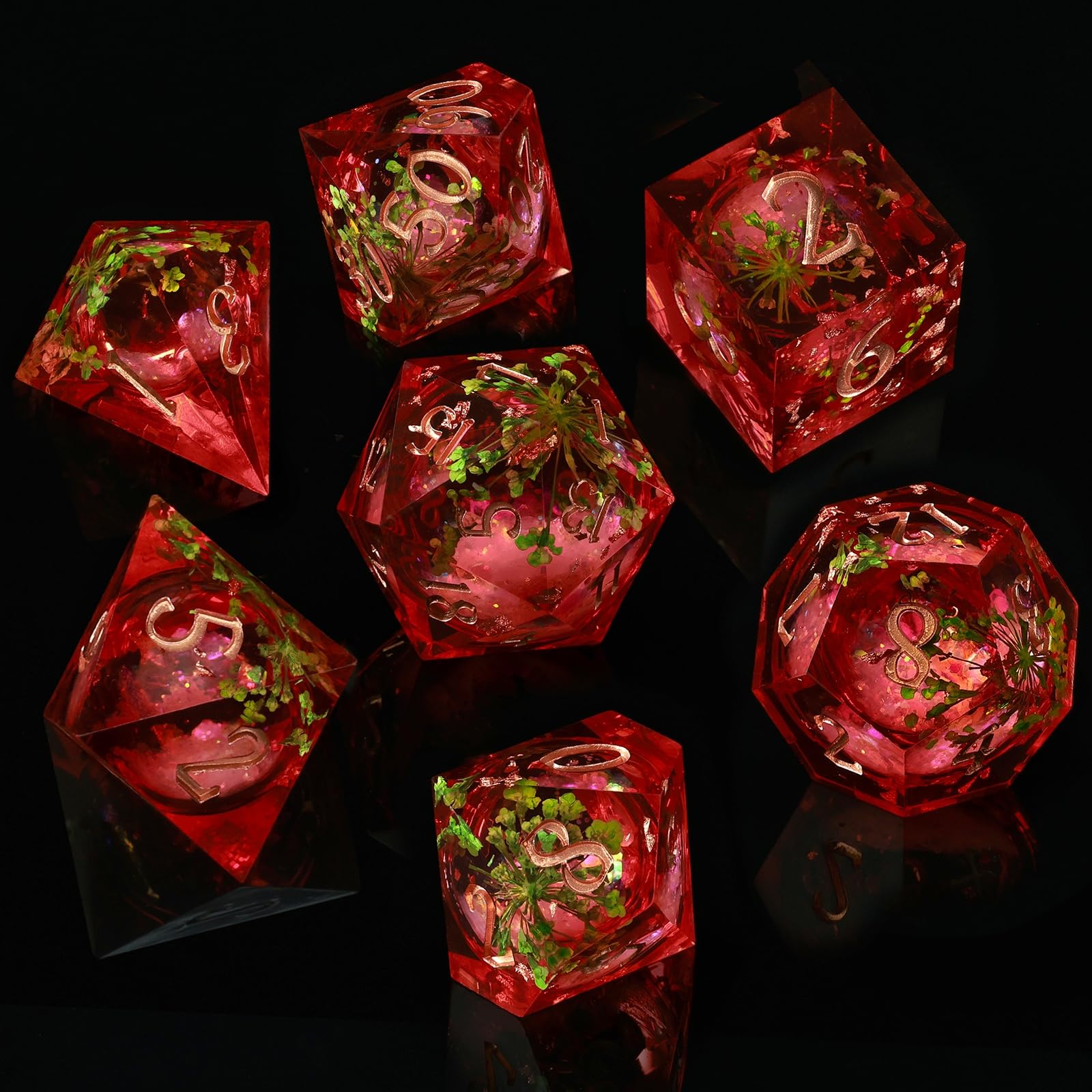 ORUZA 7 PCS Polyhedral Liquid Core DND Dice, Resin Sharp Edge Quicksand D&D Dice Set for Dungeons and Dragons RPG MTG Role Playing Game Dice