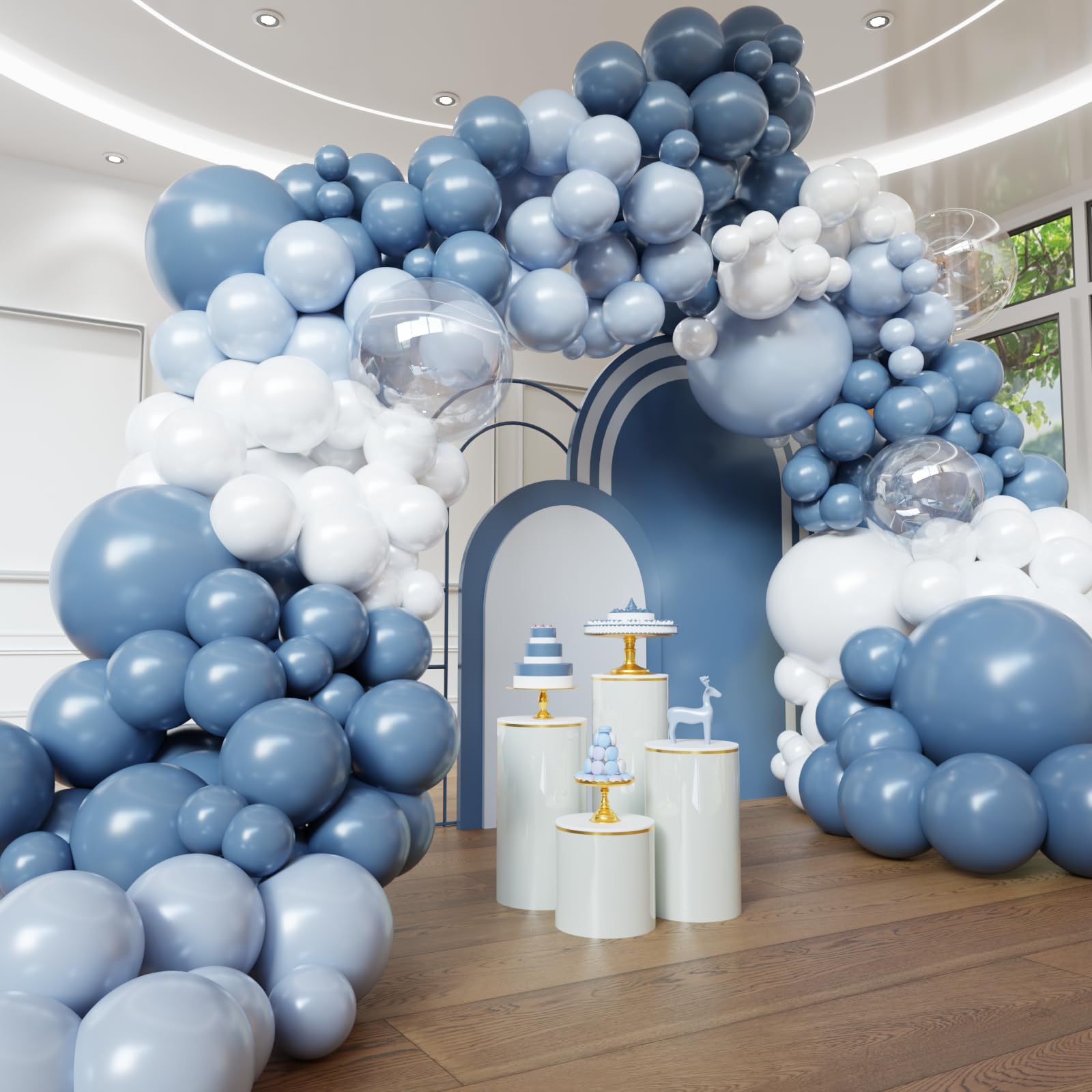Dusty Blue Balloon Arch Kit, 102pcs Light Blue and White Difference Sizes Latex Balloons with 16ft Tape Strip & Dot Glue for Baby Shower, Birthday, Anniversary,Wedding Decoration