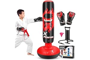 Fitense Kids Punching Bag, 63 Inch Inflatable Punching Bag with Manual Air Pump & Gloves, Kids Boxing Bag for Boys Girls Age 6-12, Ninja Boxing Set Christmas Birthday Toys for Karate