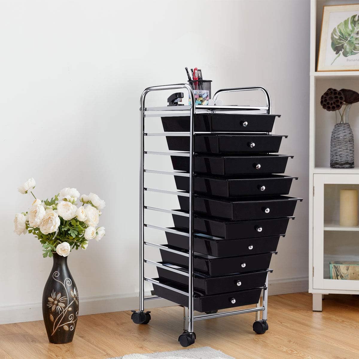 Giantex 10 Drawer Rolling Storage Cart Scrapbook Paper Office School Organizer (Black) : Office Products