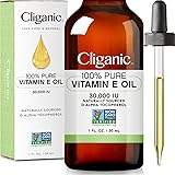 Cliganic 100% Pure Vitamin E Oil for Skin, Hair & Face - 30,000 IU, Non-GMO Verified | Natural D-Alpha Tocopherol
