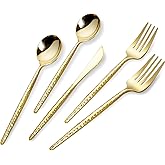 SUT 150 PCS Gold Plastic Silverware, Gold Disponsable Utensils, Plastic Silverware Heavy Duty, Includes 50 Knives, Forks and Spoons, Hammered Disponsable Cutlery for Wedding, Birthday, Party