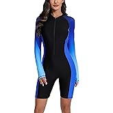 Halcurt Women's Boyleg One Piece Rash Guard with Built in Bra Zip Front UPF50+ Long Sleeve Full Body Surfing Swimsuit