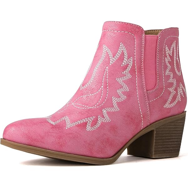 Amazon.com | GLOBALWIN Women's Pink Cowgirl Boots Slip-On Chelsea