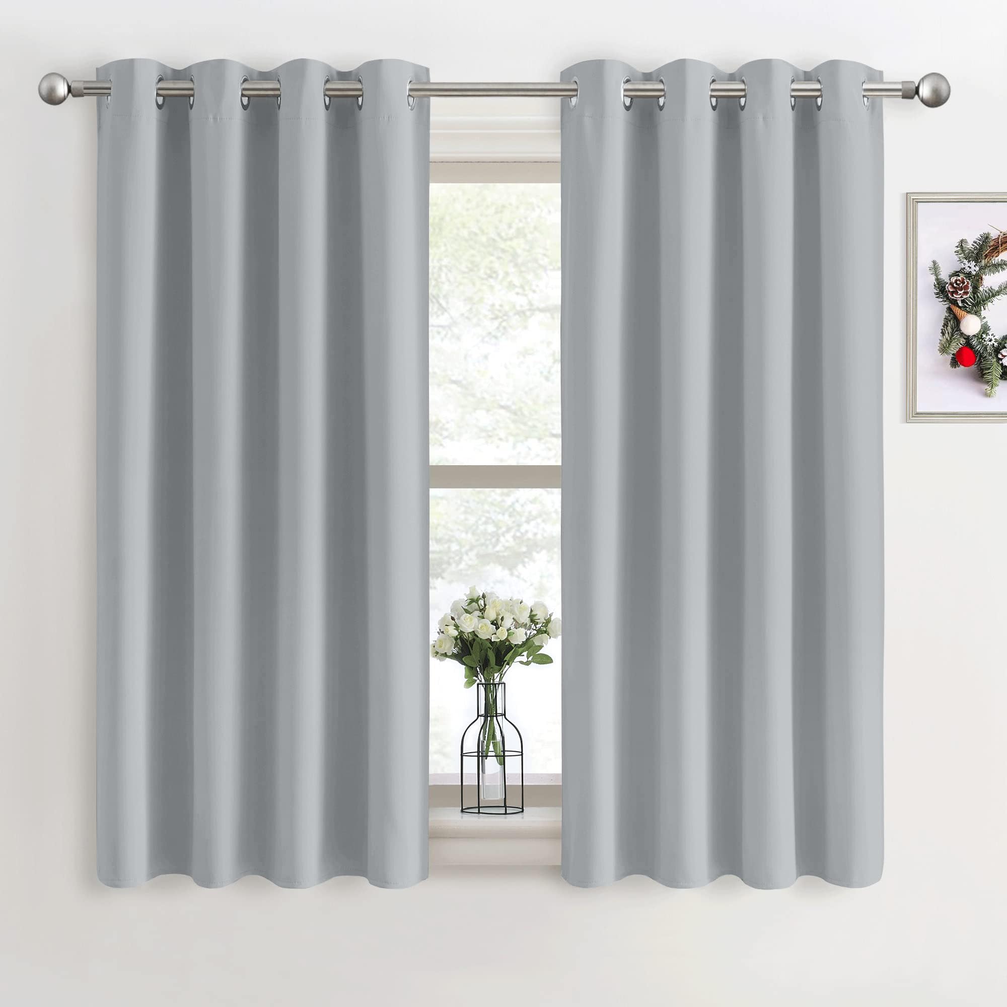 PONY DANCE Thermal Insulated Curtains - Room Darkening Energy Saving Curtains & Drapes with Eyelet 54 Inch Drop for Bedroom, Living Room, Kitchen, Short 2 Panels, W46 X L54, Silver Grey