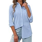 siliteelon Womens Button Down Shirt Linen Button Up Shirts for Women Long Sleeve Summer Shirt Collared Blouse Linen Tops
