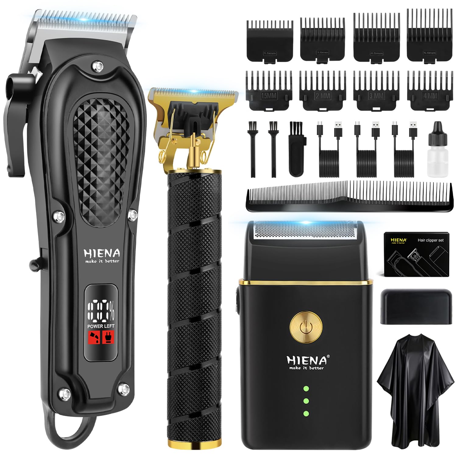 Photo 1 of HIENA PRO Hair Clippers for Men Professional, Cordless Barber Clipper T-Blade Beard/Hair Trimmer Foil Shaver Full Barber Set, Electric Men's Hair Cutting Kit with 8 Guide Combs