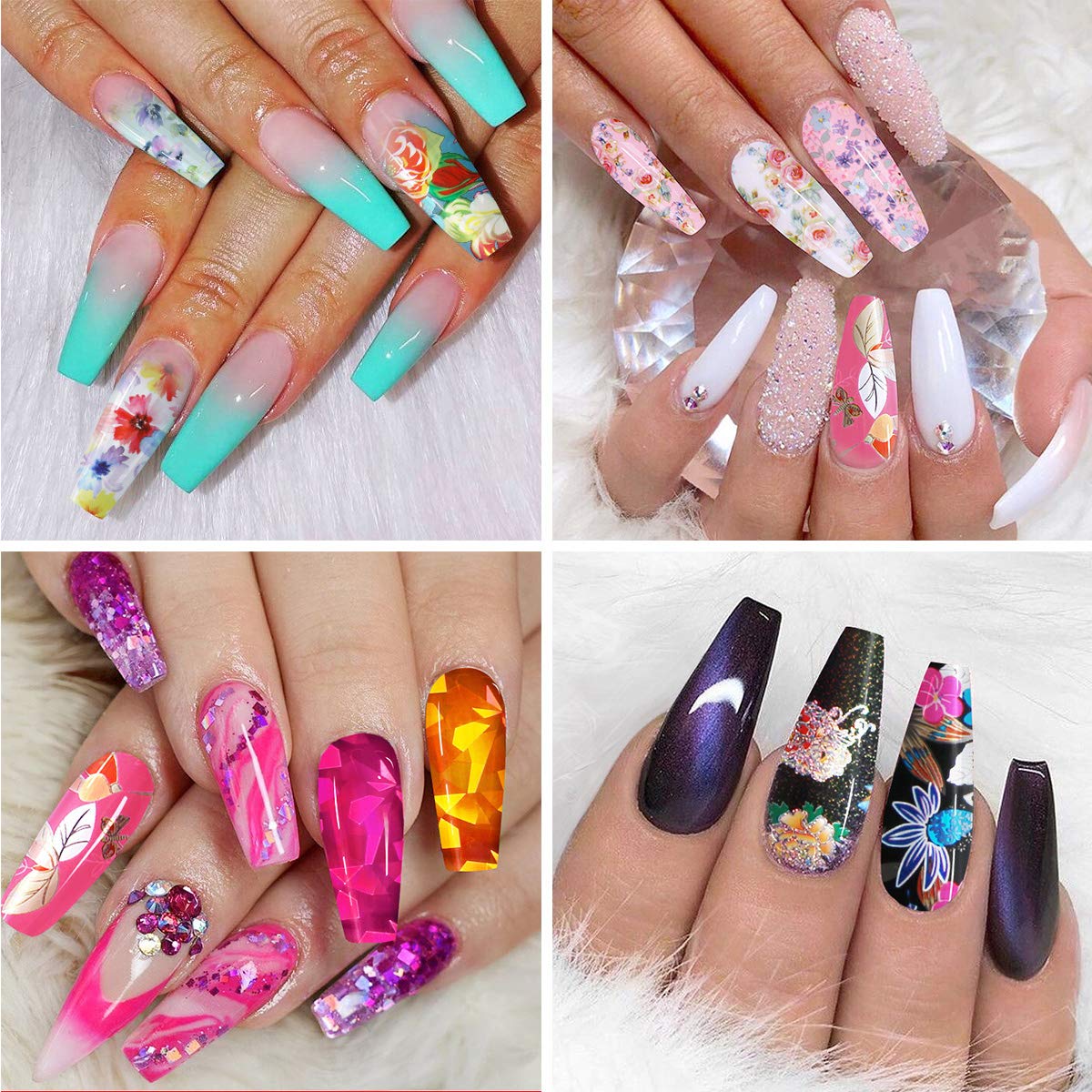 30 Color Nail Foil Transfer Sticker, Kissbuty Flower Nail Art Stickers Tips Wraps Foil Transfer Adhesive Glitters Acrylic DIY Nail Decoration, 3 Boxes (Flowers Starry Sky): Beauty