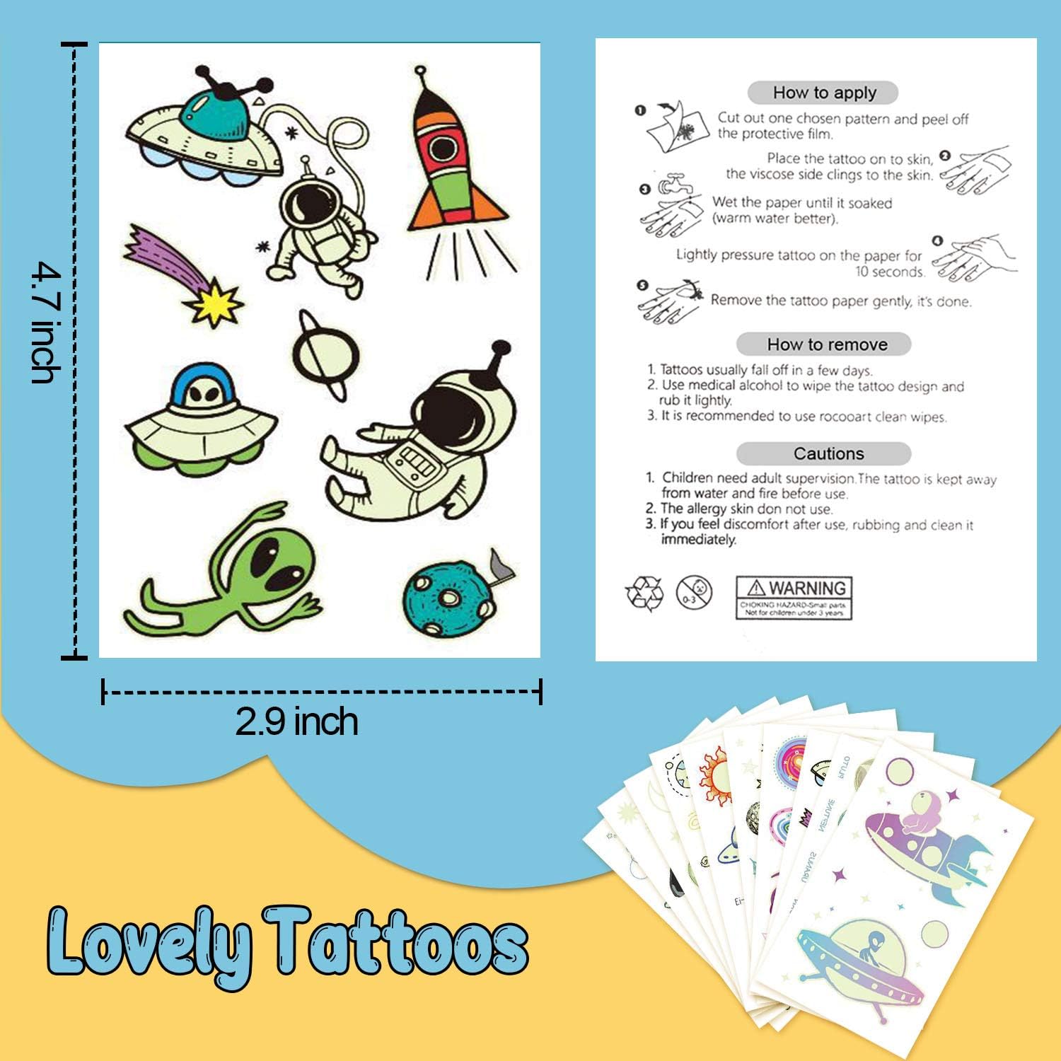 Leesgel Luminous Temporary Tattoos for Kids Space Theme Glow Party Decorations for Boys Girls Birthday Party Supplies Favors Toys Goodie Bag Fillers Games Prizes for Children-(10 sheets) - Image 4
