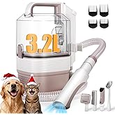 Crazydeer Dog Grooming Vacuum, 12000Pa Powerful All-in-One Pet Grooming Vacuum for Dogs Cats, Low Noise Pet Hair Clipper with 3.2L Dust Cup for Shedding Pet Hair, Low Noise, 3 Levels, White