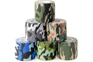 MUEUSS Pet First Aid Tape Waterproof Self Adherent Cohesive Bandage for Dogs Cats Horses Breathable Non-Woven Elastic Sport Camo Tape for Arm Knee Ankle Sprain (6 Rolls, 2" x 5 Yards)