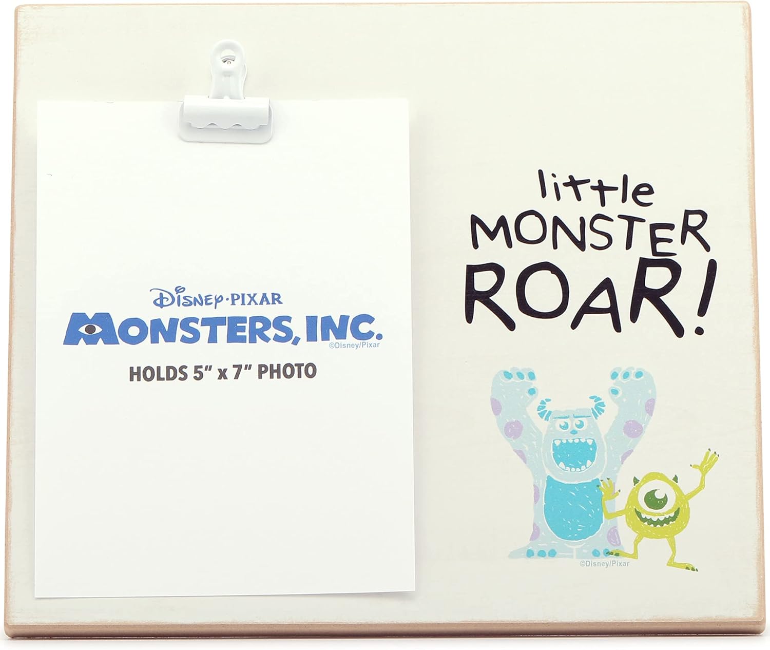 Open Road Brands Disney Pixar Monsters, Inc. Mike and Sulley Wood Photo Clip Frame for 5x7 Picture - Cute Décor for Kids' Bedroom or Play Room - Little Monster Roar!