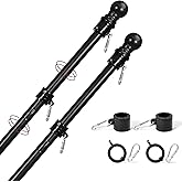 Yeesun Flag Pole,6FT Flag Pole Kit(2 Packs) for 3' x 5'American Flag, Flag Pole Holder for Outside House,Truck & Boat Use (Without Bracket) (Black)