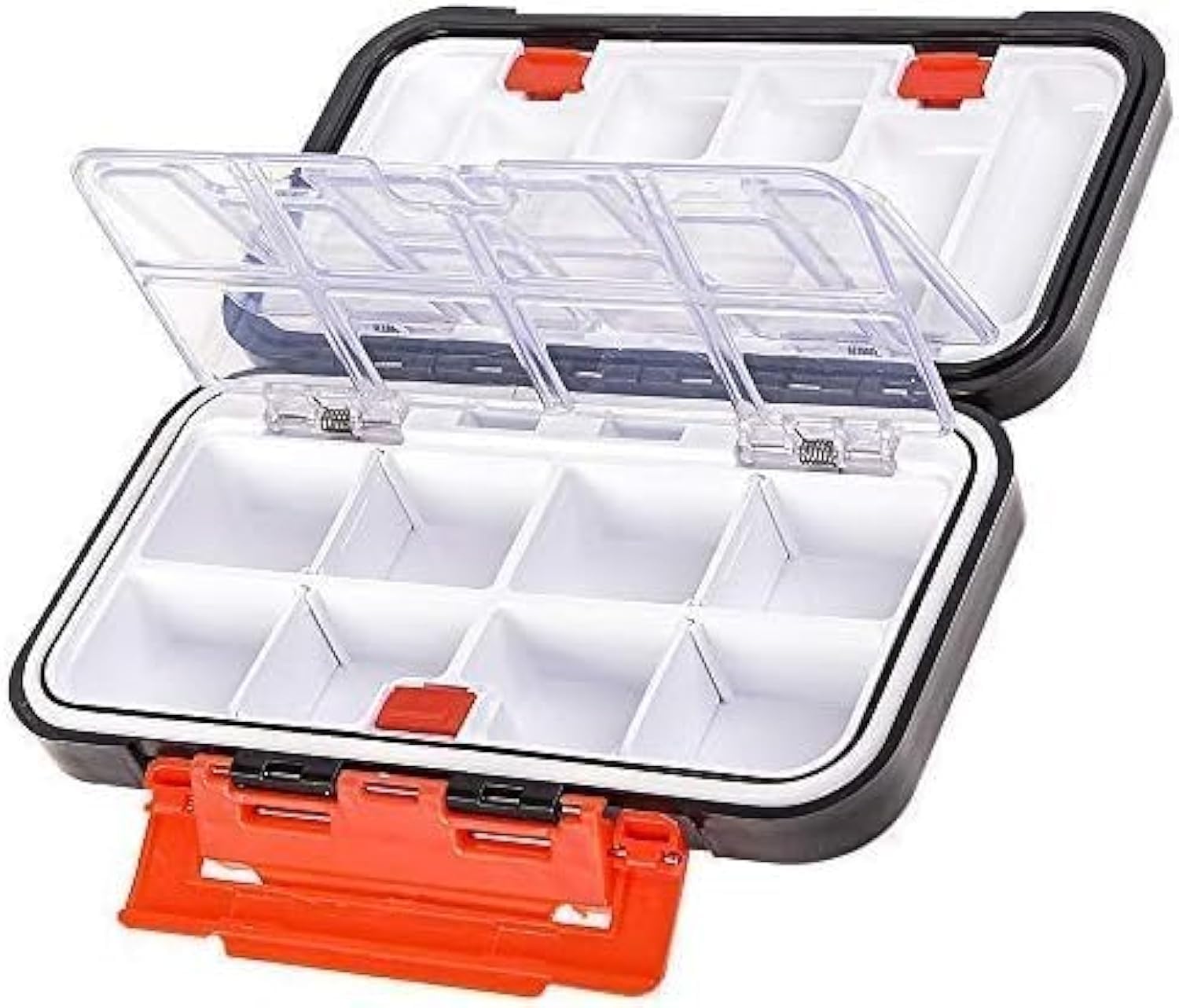 OriGlam Fishing Tackle Storage Box, Double Sided Waterproof 16 Compartments, Tackle Storage Organizer Box, Fishing Lure Box Storage Containers (Black)