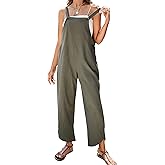 APAFES Women Summer Sleeveless Cotton Linen Bib Overalls Tulip Baggy Capri Jumpsuits with Pockets