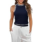 MIHOLL Women Summer Racerback Tank Tops Cute Sleeveless Halter Neck Tank Top Trendy Ribbed Cropped Tank Shirts