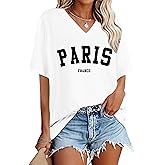 Oversized Tshirts for Women V Neck Short Sleeve Summer Casual Basic Loose Tops