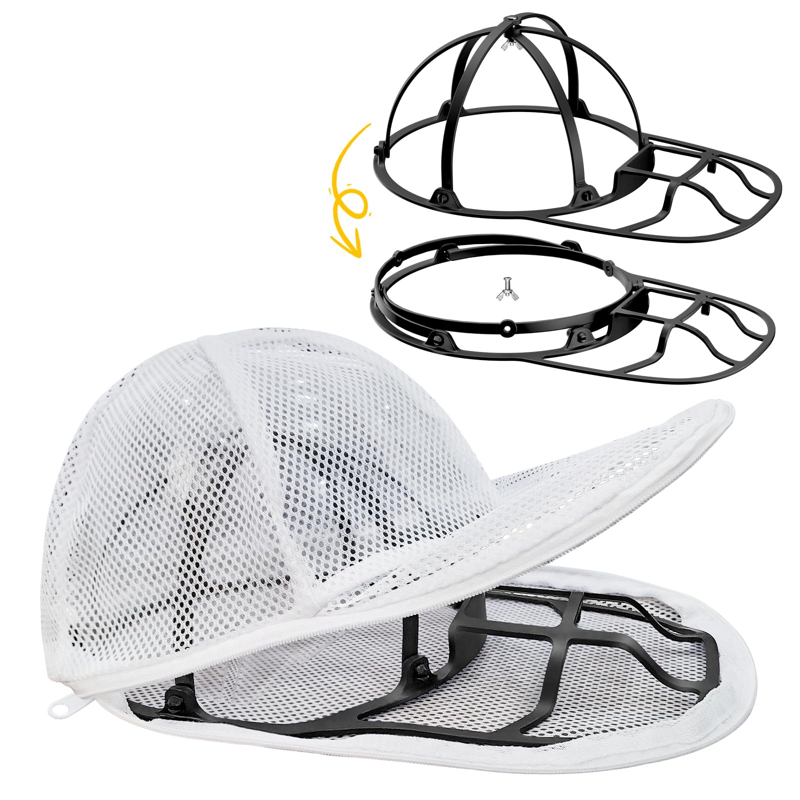 iyes.top Baseball Cap Washing Cage, Collapsible Ball Hat Cleaner Cage for Washing Machine & Dishwasher - Ballcap Shaper Protector Holder with Rack Frame for Laundry