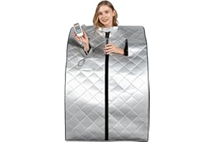 Smartmak Far Infrared Sauna, Full Body One Person SPA Set with Portable Time & Tempreture Remote Control, Heating Foot Pad and Foldable Reinforced Chair(L 27.6’’ x W 31.5’’ x H 37.8’’) - Black Border