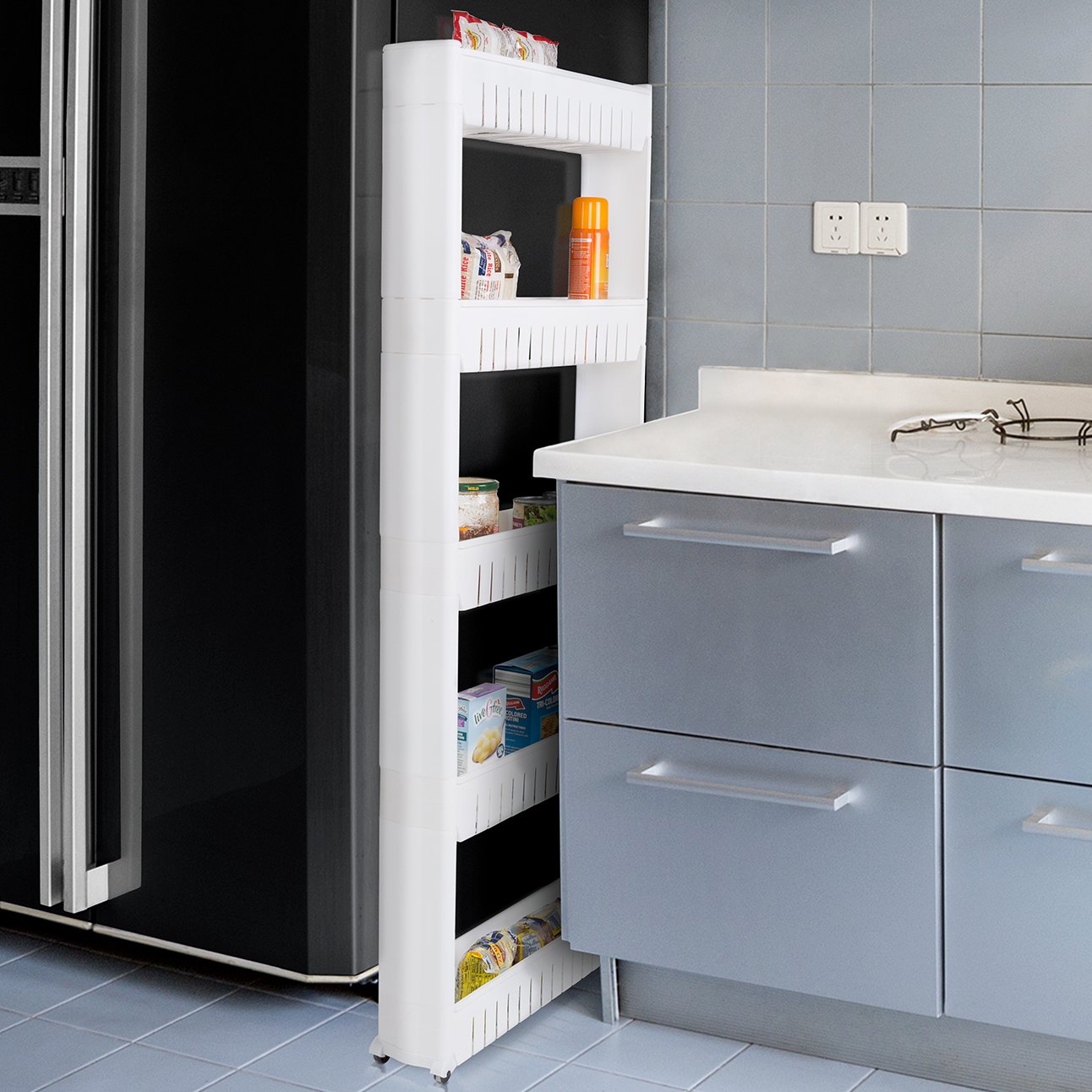Mobile Shelving Unit Organizer With 5 Large Storage Baskets Slim
