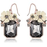 BriLove Fashion Elegant Rhinestone Enamel Rose Flower Emerald Cut Hook Dangle Earrigns for Women Party Prom Accessories