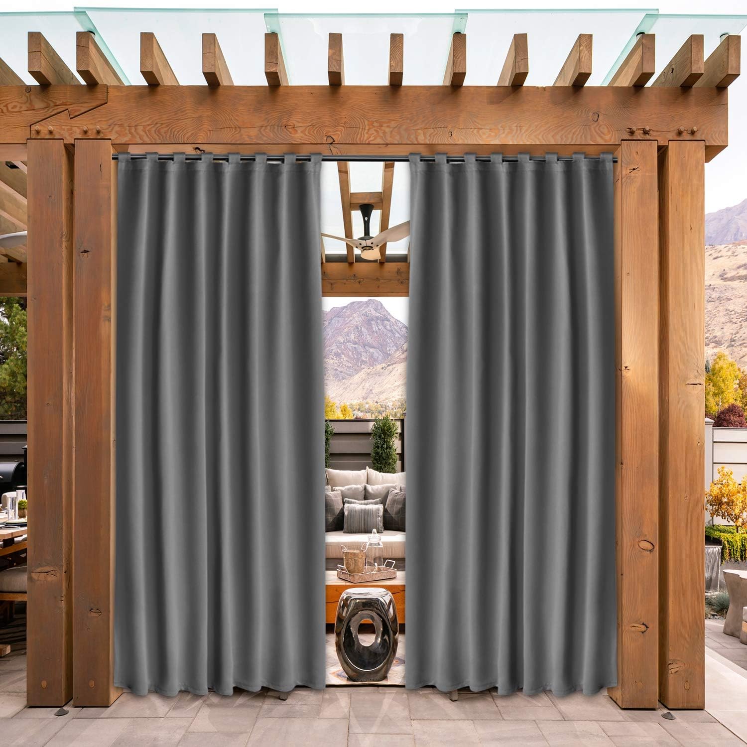 Outdoor Curtains - LUSHLEAF Indoor/Outdoor Curtains for Patio, Grey, 52 x 84 inch - Thermal Insulated, UV Sun Light Blocking Waterproof Tap Top Blackout Curtains for Bedroom/Living Room, Porch, Cabana, 2 Panels