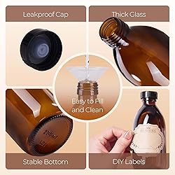 8oz Amber Glass Bottle with Lids, 3 Pack Brown