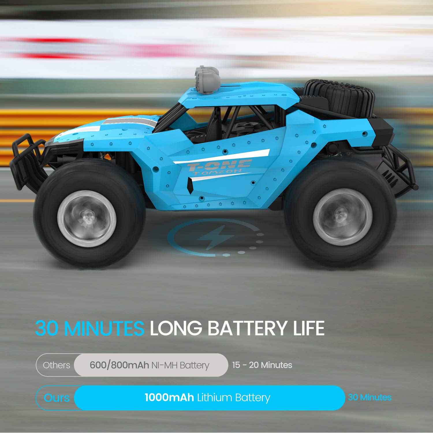Tomzon Remote Control Car, 1/16 Scale High Speed Car, 2.4GHz Off Road Trucks with Shock Absorbers Anti-Slip Tires, 30 Minutes of Battery Life, RC Toy for Kids & Adults RTR