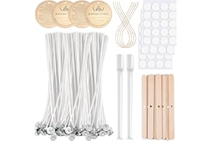 ANTUNIHOD Candle Wick Kit, 100pcs Candle Wicks with Wick Stickers, Wick Holders, Wick Placing Tube and Candle Tags for Candle Making … (6 inch kit)
