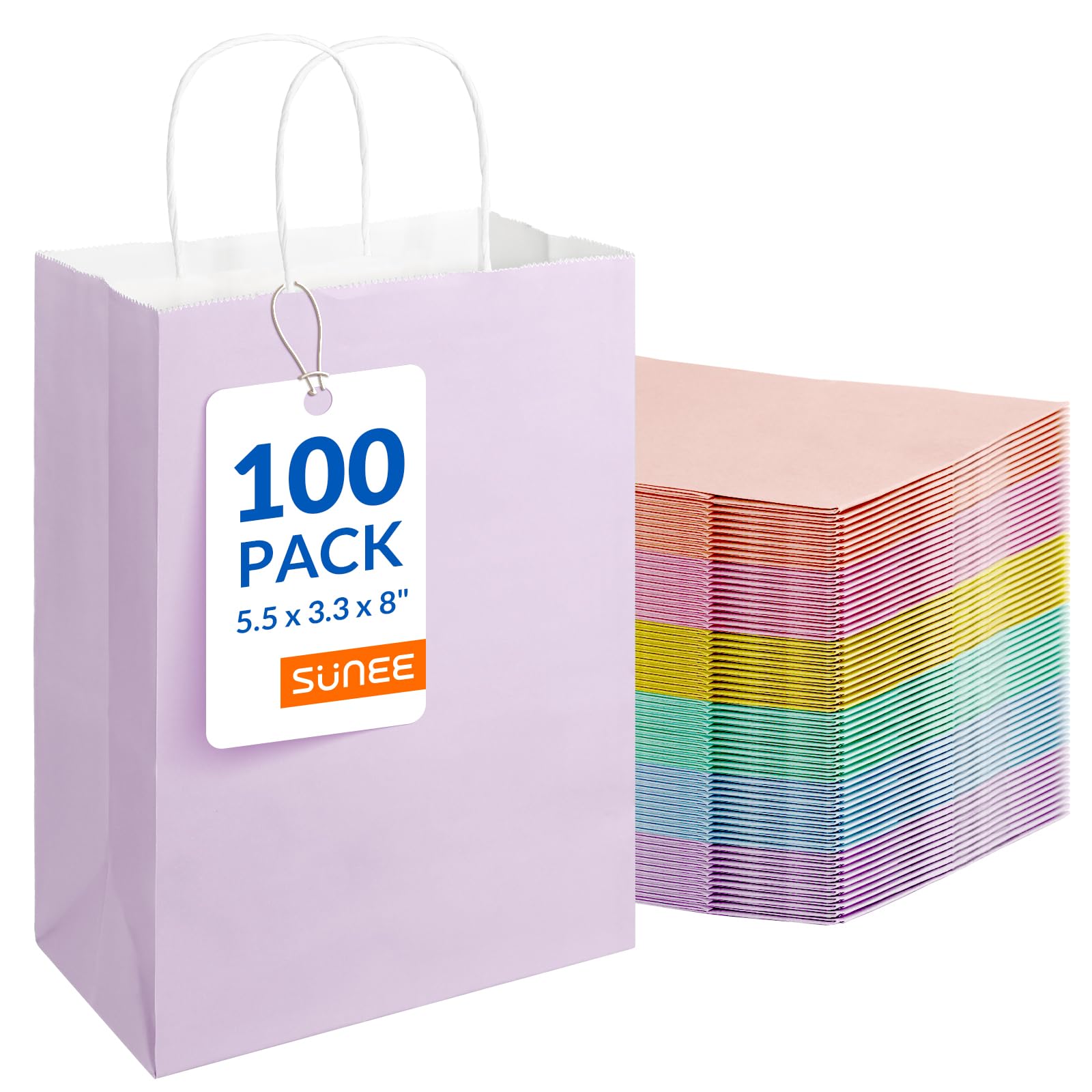 Photo 1 of SUNEE Gift Bags with Handles 5.5x3.3x8, 100 Pcs Small Paper Gift Bags Bulk, Pastel Color for Wedding, Birthday, Party Supplies and Celebrations