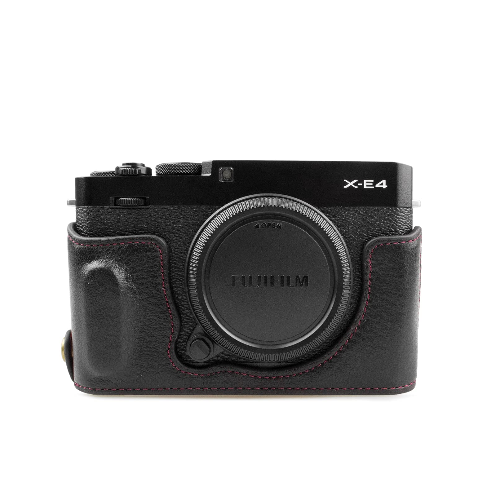 MUZIRI KINOKOO Fuji XE4 Case, Protective Case Compatible for Fujifilm X-E4/ XE4 Camera - Genuine Leather Half Case with Bottom Opening -Black